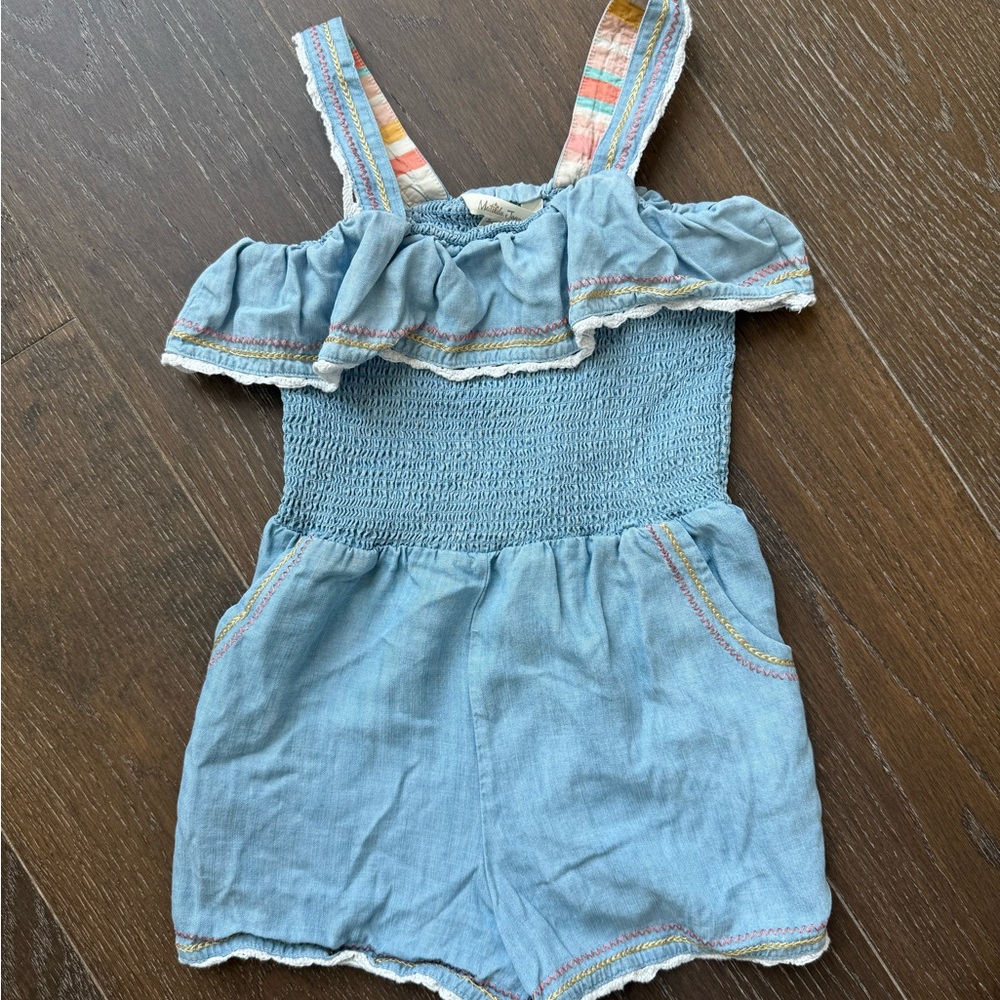 Matilda Jane Light Blue Ruffle Romper Adorable! Size 8 (fits small) EUC
